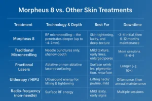 How Often Can I have Morpheus 8? 2 Table to show benefits of Morpheus 8 Wallingford compared to other skin treatments